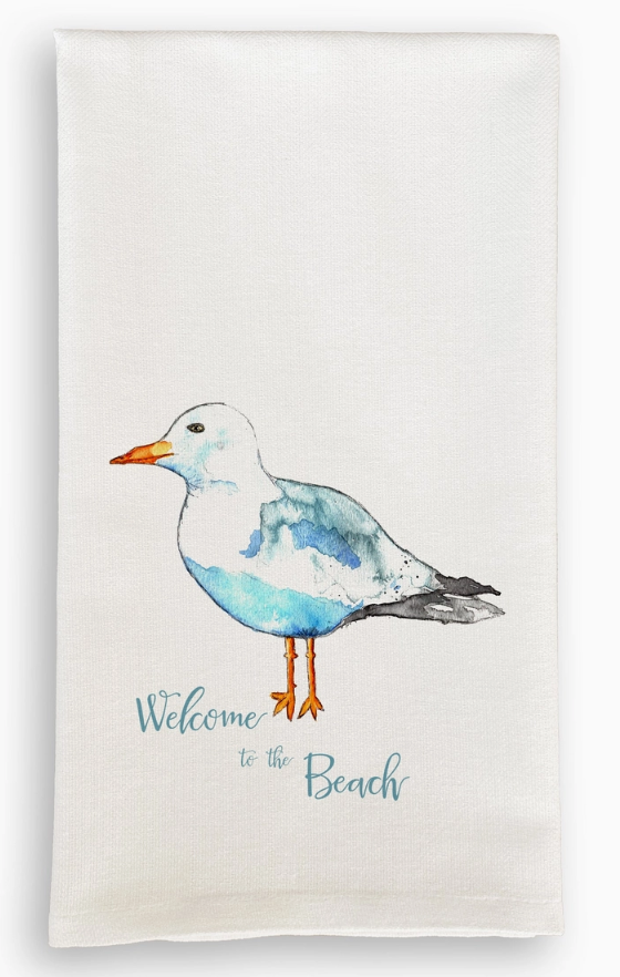 Seagull with Welcome to the Beach Dishtowel