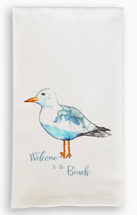 Seagull with Welcome to the Beach Dishtowel