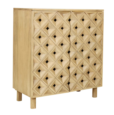 Chiara Two Door Diamond Carved Accent Cabinet, Natural