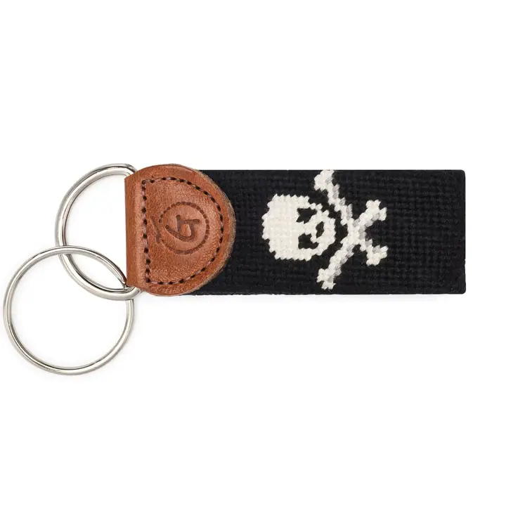 Skull and Crossbones Needlepoint Keychain Black