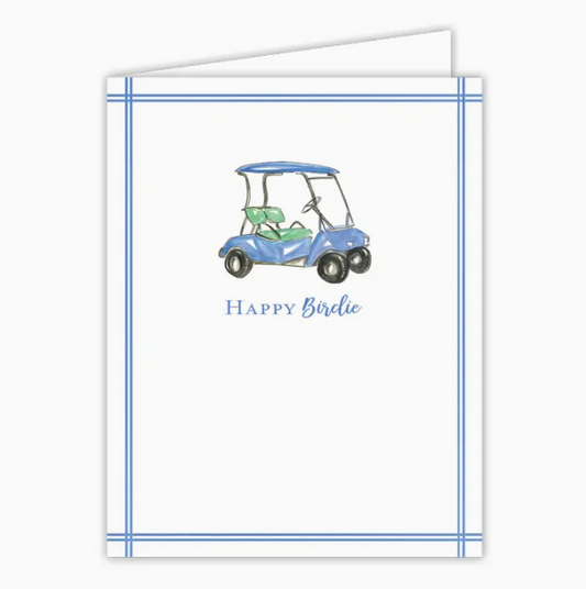 Greeting Card Happy Birdie Handpainted Golf Cart