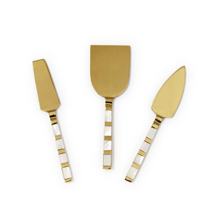 Set of 3   Mother of Pearl Cheese Knives   Stainless Steel/Brass/MOP
