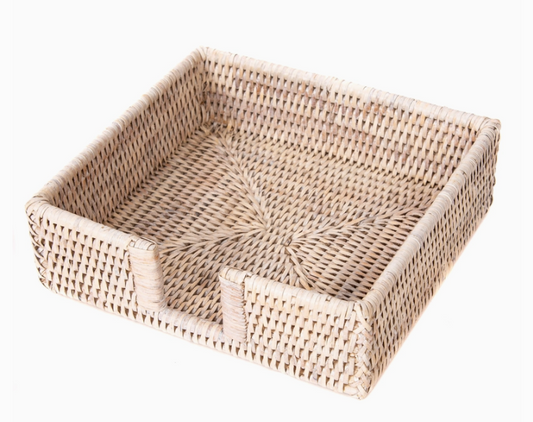 Artifacts Rattan Luncheon Napkin Holder with Cutout White Wash