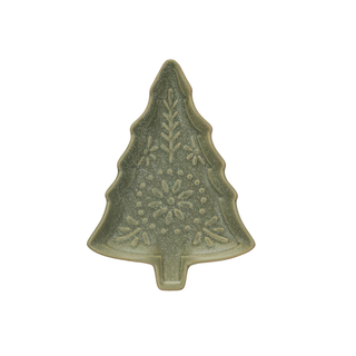 Stoneware Tree Shaped Plate, Matte Reactive Glaze, Green
