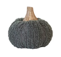 Cotton Blend Bouclé/Velvet Pumpkin w/ Wood Stem - Small - Grey