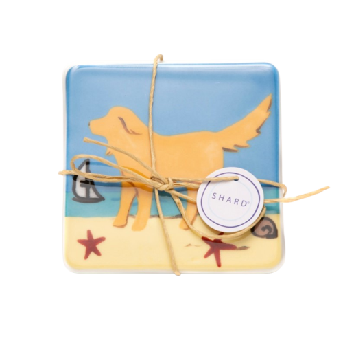 Beach Dog Yellow 4 Piece Coaster Set