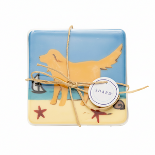 Beach Dog Yellow 4 Piece Coaster Set
