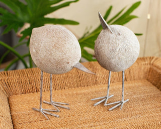 Snipe I Off White Resin Bird Ornament with Metal Feet
