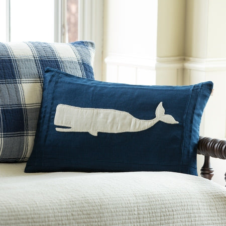 White Whale on Indigo Linen Pillow
