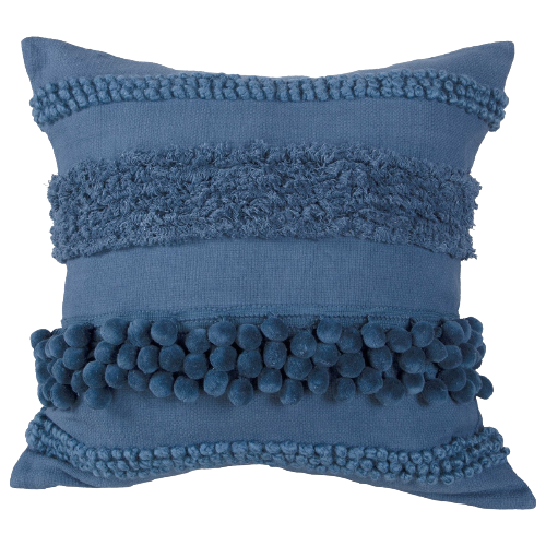 Blue Pom Pom Pillow