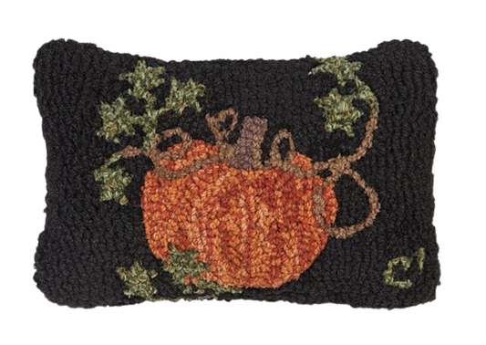 Pumpkin on Black  Hooked Pillow