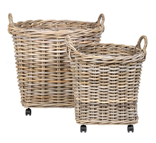 Mona Round Rattan Storage Baskets with Wheels Large
