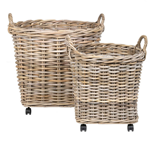 Mona Round Rattan Storage Baskets with Wheels Large