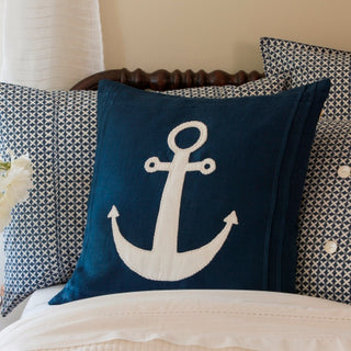 Indigo Anchor Linen Pillow
