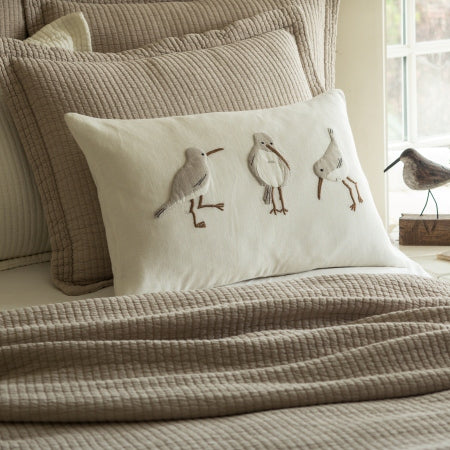 Shore Birds Embroidered Linen Pillow