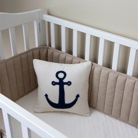 Indigo Anchor on White Linen Toss Pillow 12x12