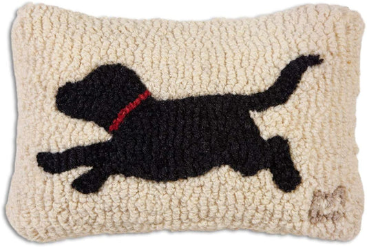Running Black Dog Hooked Pillow
