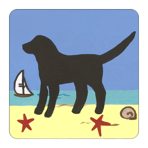 Beach Dog Black 4 Piece Coaster Set