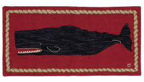 Black Whale Hooked Rug