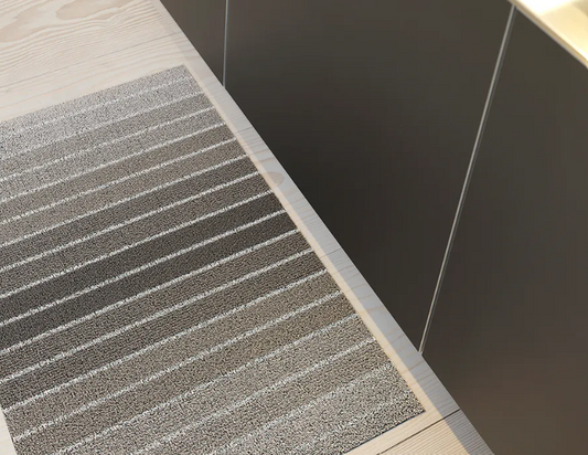 Taupe Block Stripe Shag 18x28 Floormat